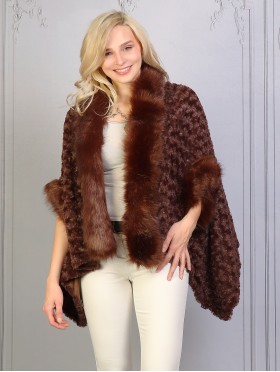 Premium Faux Fur Cape with Rose Imprints & Sleeves